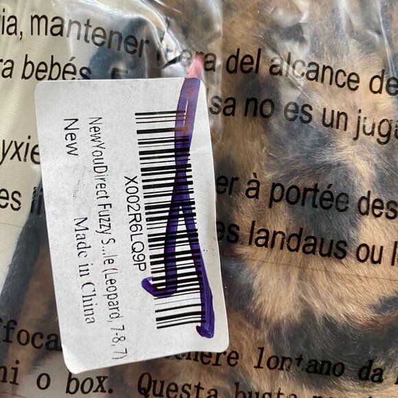 Fuzzy Cross Band Animal Print Open Toe Slippers Memory Foam Women's Medium 7-8 - Picture 11 of 11